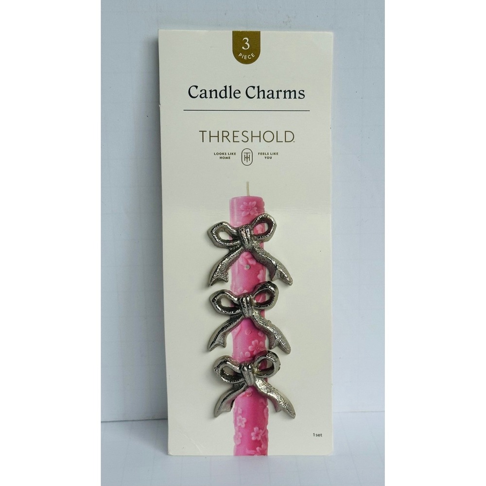 Target‎ Threshold Silver Bow Pillar Candle Charms 3 Piece Decor NEW 2025